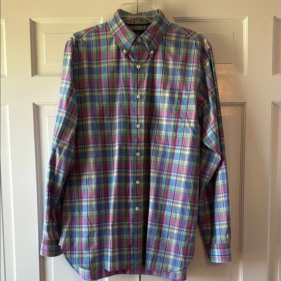 RALPH LAUREN SPRING MULTI MADRAS PLAID COTTON SIZE LARGE COTTON PINK BLUE PREPPY - Picture 1 of 12